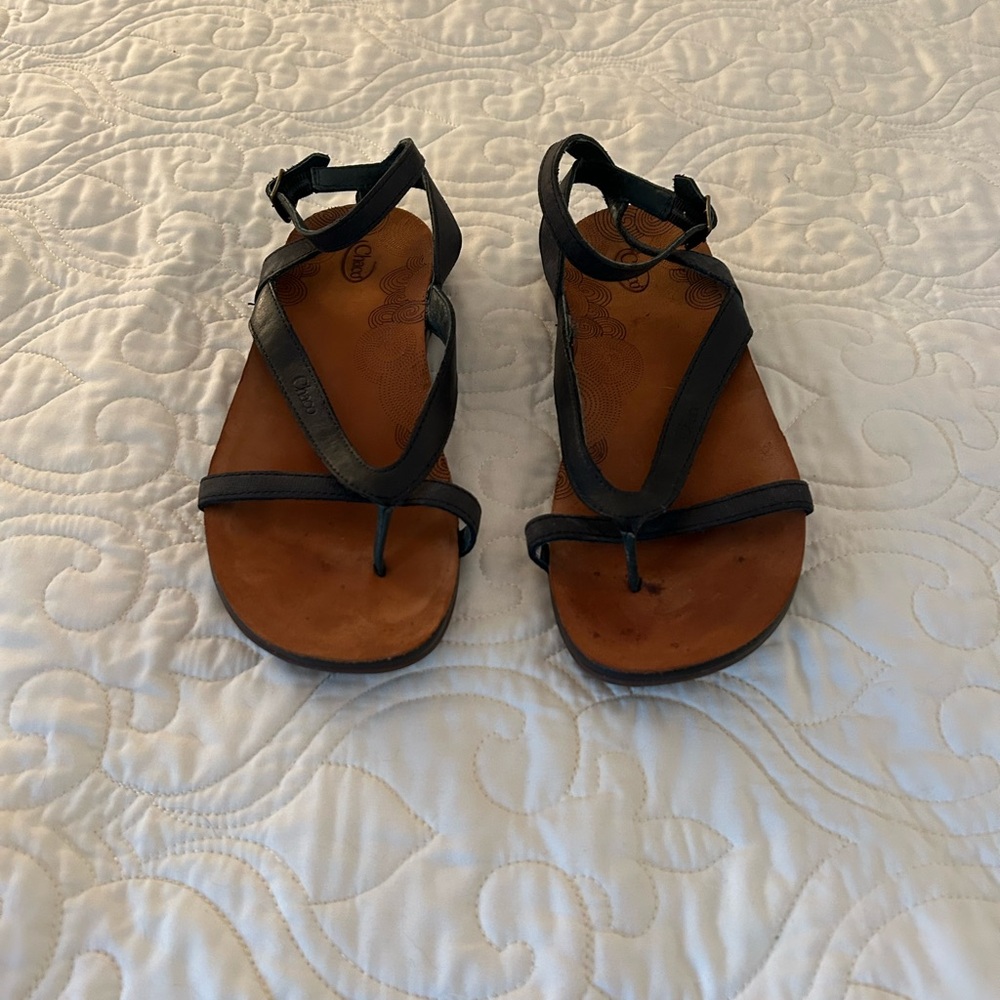 Black Leather Chaco Women's Sandals